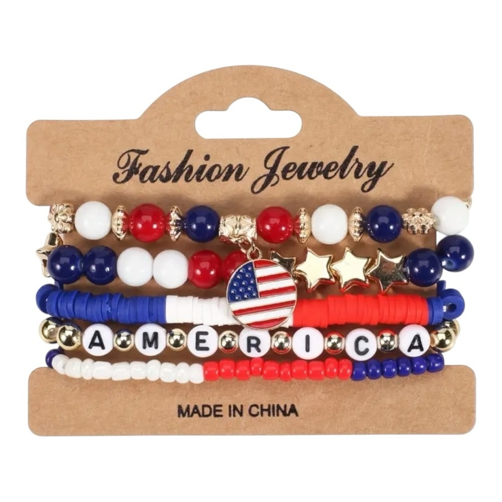 Red and White Patriotic Beaded Stretch Bracelets